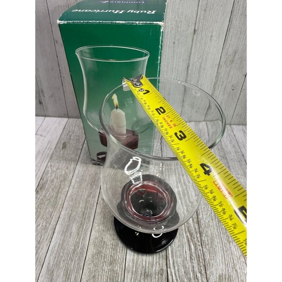 Vtg Luminarc Hurricane Candle Holder Clear Glass Chimney Ruby Red Base Box Set 2 - Picture 11 of 12